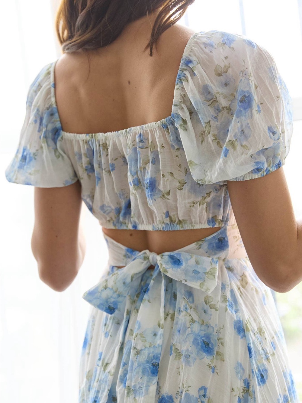 Blu Pepper White Floral Mini Dress with Blue Blossoms